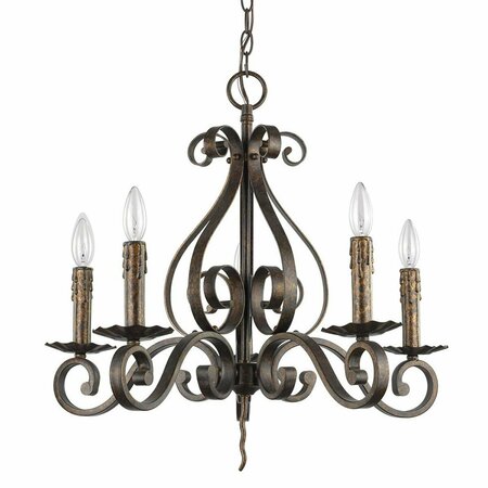 HOMEROOTS 21.5 x 24 x 24 in. Lydia 5-Light Russet Chandelier with Melted Wax Tapers 398138
